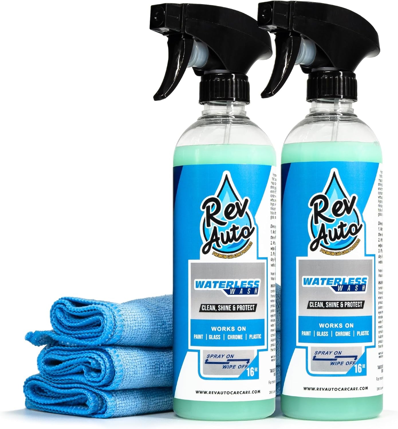 Waterless Car Wash Kit - Cleans Vehicles without Water Source/Includes Two 16Oz Waterless Wash Spray Cleaner and Microfiber Towels | Car Exterior Cleaner | No Rinse Car Wash Cleaning Spray