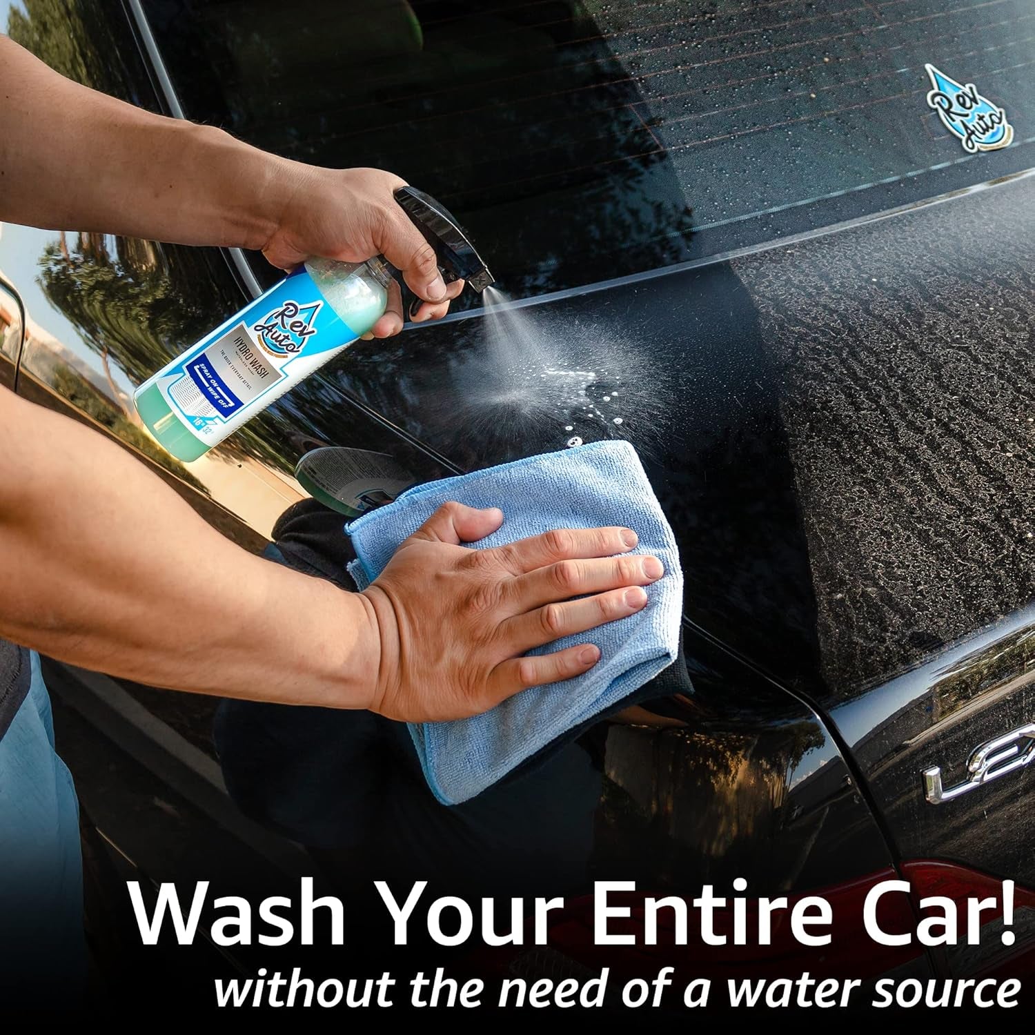 Waterless Car Wash Kit - Cleans Vehicles without Water Source/Includes Two 16Oz Waterless Wash Spray Cleaner and Microfiber Towels | Car Exterior Cleaner | No Rinse Car Wash Cleaning Spray