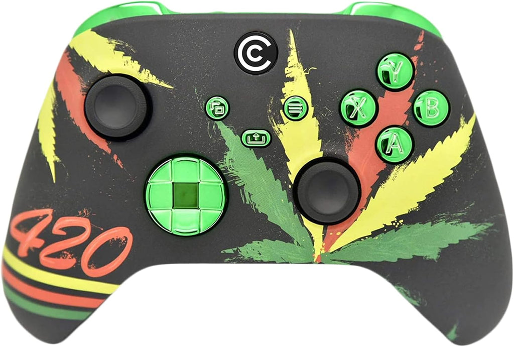 Designer Series Custom Wireless Controller for Xbox Series X/S, Xbox One, & PC - Multiple Designs Available (420 & Green Chrome Inserts)