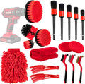 18 PCS Car Cleaning Tools Kit, Car Detailing Brush Set with Driller Attachment Set, Car Wash Kit, Car Cleaning Brushes for Cleaning Interior, Exterior, Wheels, Etc. (Red)