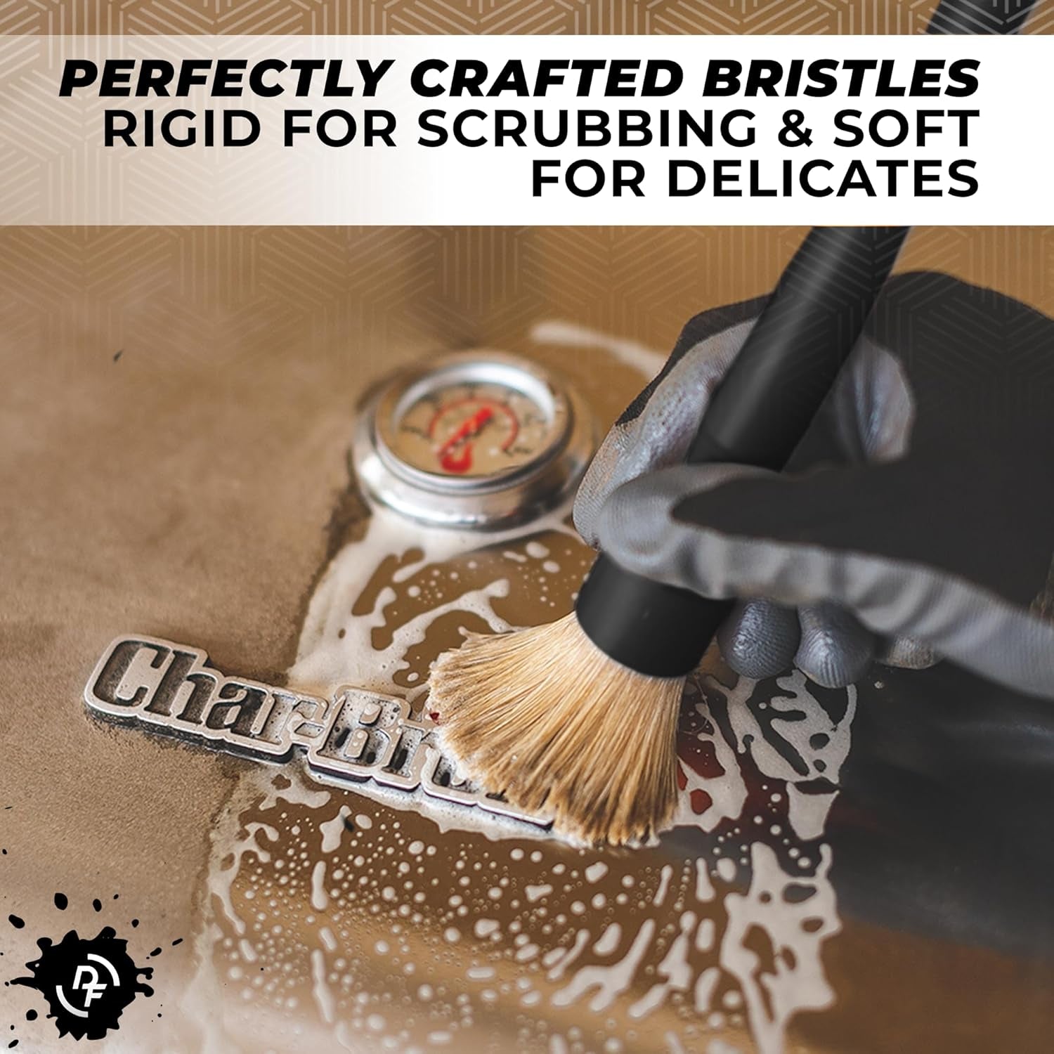 Boar Hair Detailing Brush Set, Comfortable Grip and Heavy-Duty Scrubbing for Interior, Exterior, Engine Bay, Wheels, Exhaust Tips, Textured Plastic
