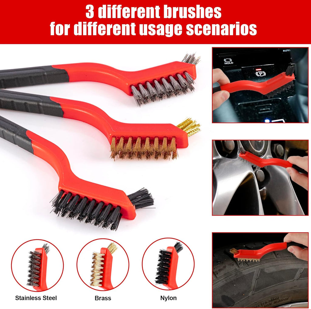 18 PCS Car Cleaning Tools Kit, Car Detailing Brush Set with Driller Attachment Set, Car Wash Kit, Car Cleaning Brushes for Cleaning Interior, Exterior, Wheels, Etc. (Red)