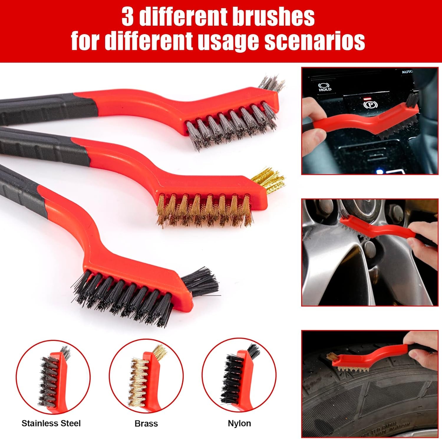 18 PCS Car Cleaning Tools Kit, Car Detailing Brush Set with Driller Attachment Set, Car Wash Kit, Car Cleaning Brushes for Cleaning Interior, Exterior, Wheels, Etc. (Red)