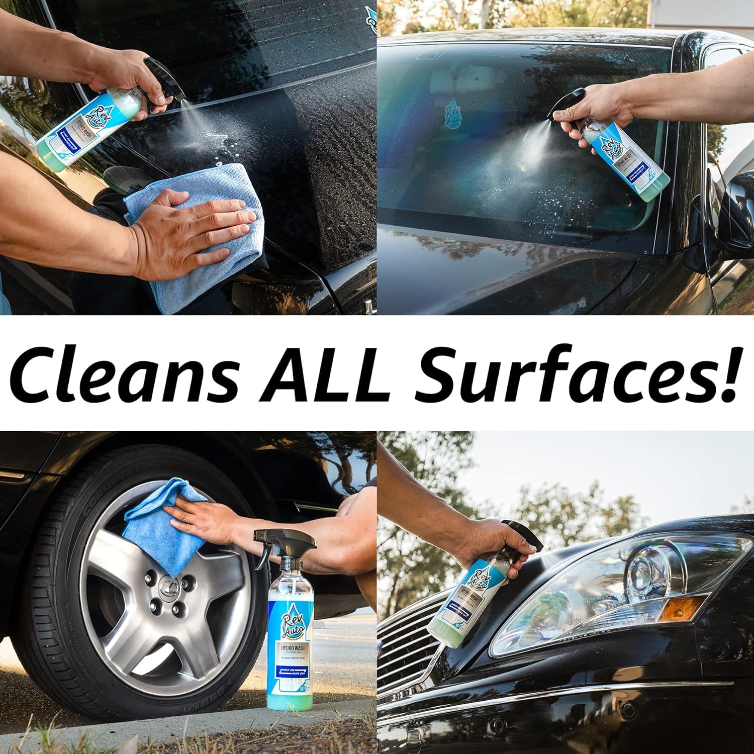 Waterless Car Wash Kit - Cleans Vehicles without Water Source/Includes Two 16Oz Waterless Wash Spray Cleaner and Microfiber Towels | Car Exterior Cleaner | No Rinse Car Wash Cleaning Spray
