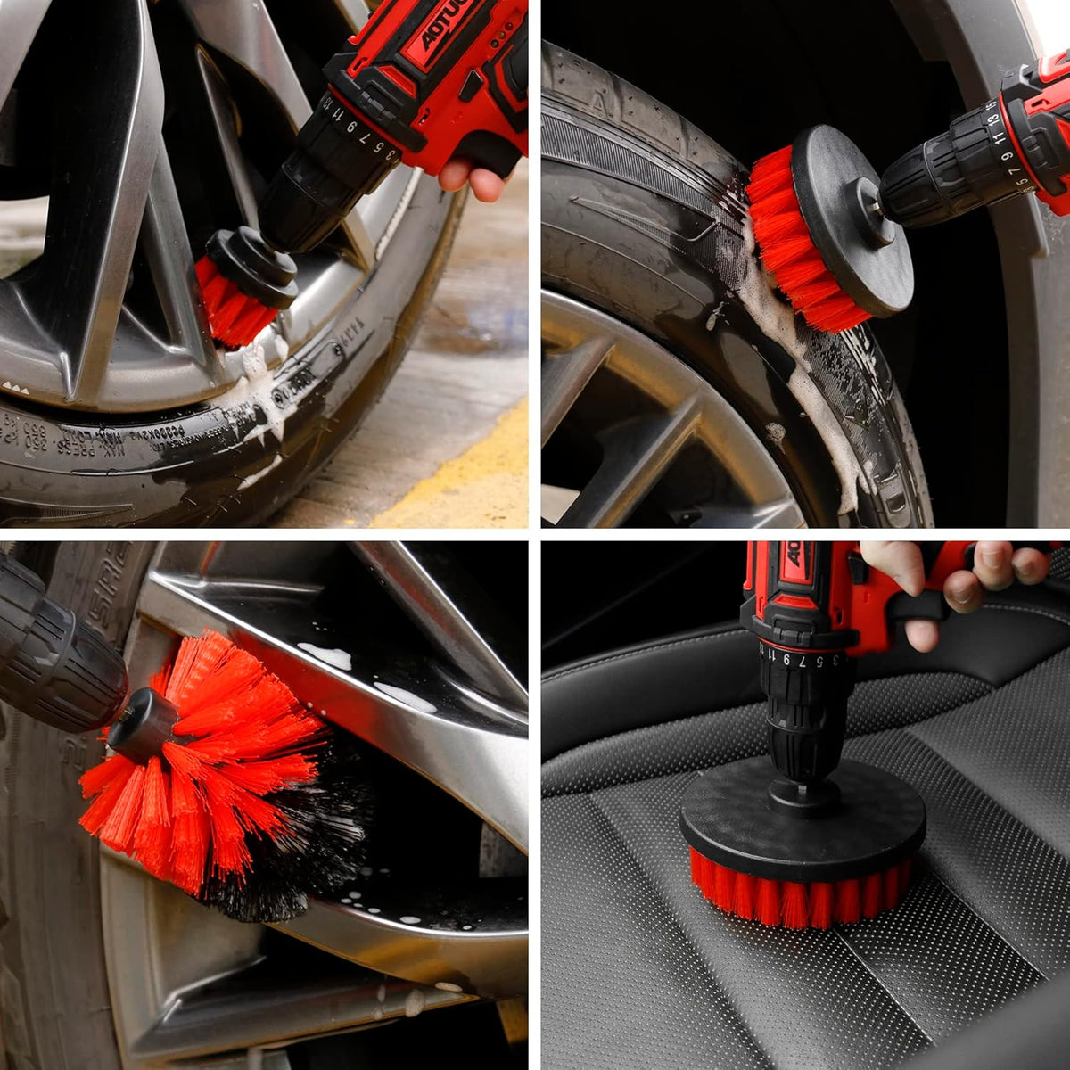 18 PCS Car Cleaning Tools Kit, Car Detailing Brush Set with Driller Attachment Set, Car Wash Kit, Car Cleaning Brushes for Cleaning Interior, Exterior, Wheels, Etc. (Red)